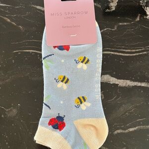 NWT ✨ Miss Sparrow LONDON 💙 Blue Socks with Bees 🐝 and Ladybugs 🐞